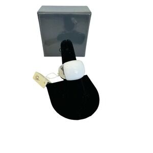 Calvin Klein Ellipse White Tinted Glass Dome & Stainless Steel‎ Ring Size 7 NWT